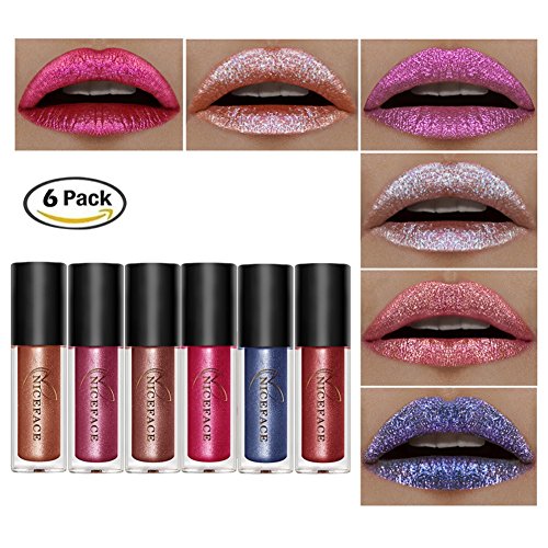 6 colores brillo liuquid lápiz labial, Moresave brillo labial conjunto larga duración impermeable líquido lápiz labial para fiesta brillante maquillaje