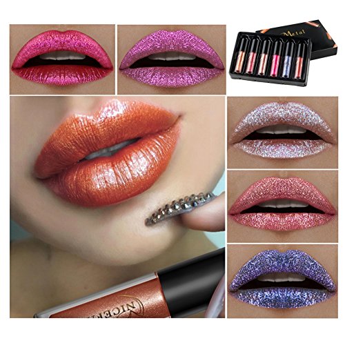 6 colores brillo liuquid lápiz labial, Moresave brillo labial conjunto larga duración impermeable líquido lápiz labial para fiesta brillante maquillaje