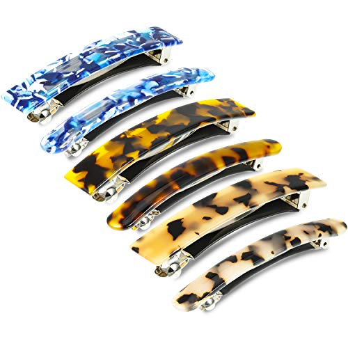 6 pasadores para el pelo de acetato de celulosa de celosa francesa, rectángulos automáticos, medianos y franceses, pasadores para el pelo para mujeres y niñas, gruesos y medianos