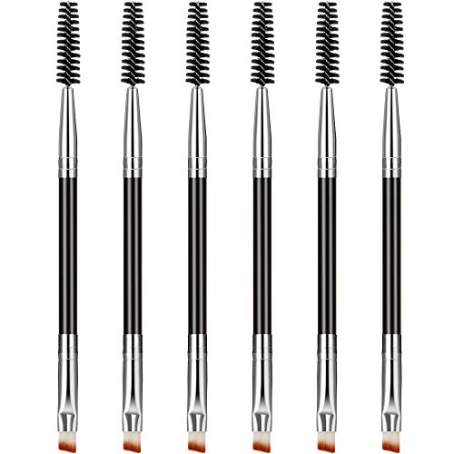 6 Piezas Duo Cepillos de Cejas Pincel de Cejas Angulado y Brocha Spoolie Mini Cepillo de Pestañas para Ceja Angulada Tintado, Apto para Gel y Crema