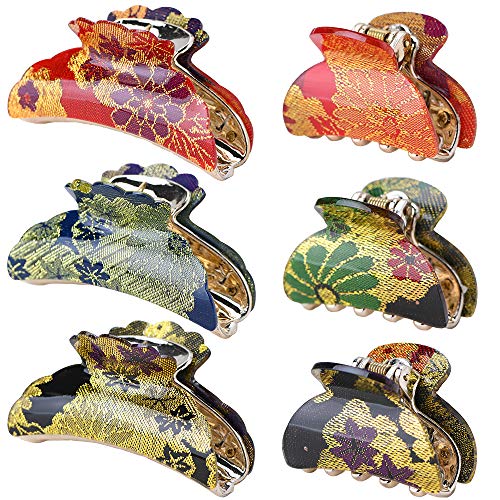 6 pinzas para el cabello, antideslizantes, fuerte, agarre, pinza para el cabello con estampado floral, diseño francés, accesorios para el cabello para mujeres y niñas (9cm y 5cm)
