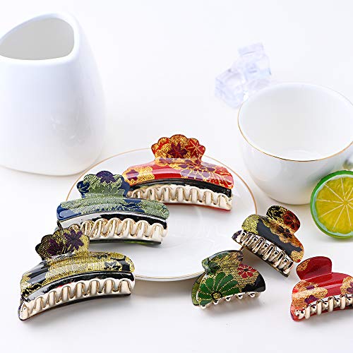 6 pinzas para el cabello, antideslizantes, fuerte, agarre, pinza para el cabello con estampado floral, diseño francés, accesorios para el cabello para mujeres y niñas (9cm y 5cm)