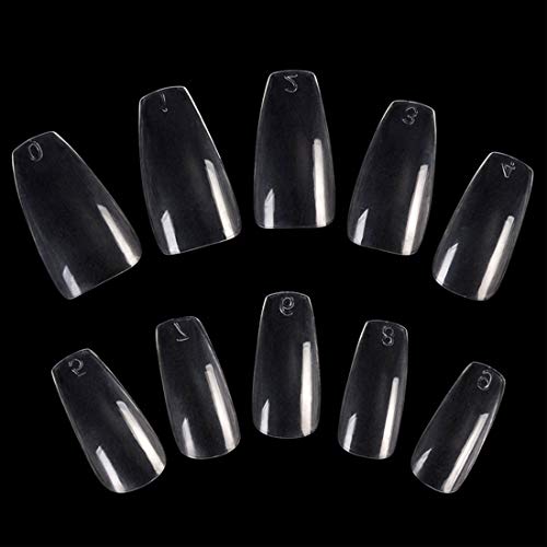 600 piezas Bailarina Uñas Falsas Uñas Artificiales Ataúd Uñas Acrílicas Medianas para la etiqueta del arte del clavo Puntas de uñas de cubierta completa 10 tamaño Uñas postizas transparentes