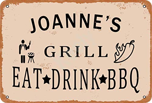 622 AhnQIJI Joanne'S Grill Eat Drink BBQ Placa de metal para decoración de pared estilo vintage Colorfast decoración para Cafe Bar Restaurant Pub Sign 8 x 30 cm