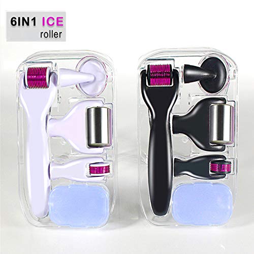 6in1 Micro Needle Roller Beauty Set Box Arrugas Cara delgada Inicio para la regeneración de la piel, antienvejecimiento, estrías y reducción de cicatrices.-0.5mm+1.0mm+1.5mmblack