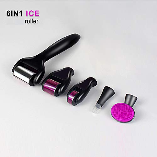 6in1 Micro Needle Roller Beauty Set Box Arrugas Cara delgada Inicio para la regeneración de la piel, antienvejecimiento, estrías y reducción de cicatrices.-0.5mm+1.0mm+1.5mmblack