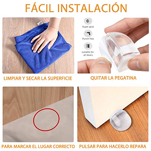 6PCS Tope Puerta Topes Puertas Transparente Autoadhesivo Protección Puerta Muebles Pared de Casa Oficina