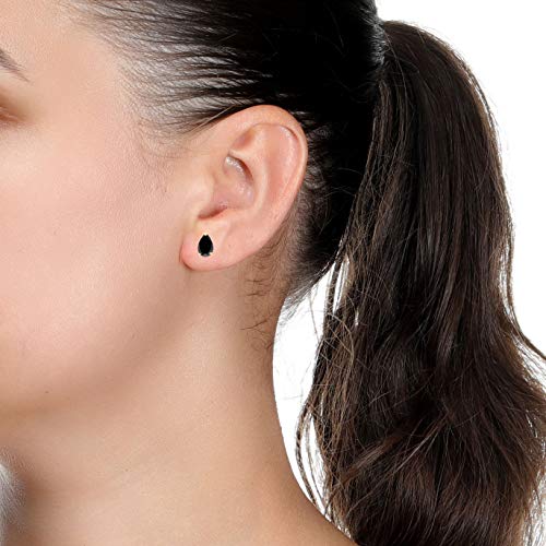 7 x 5 mm pera natural color negro Onyx 14 K oro amarillo Stud Pendientes