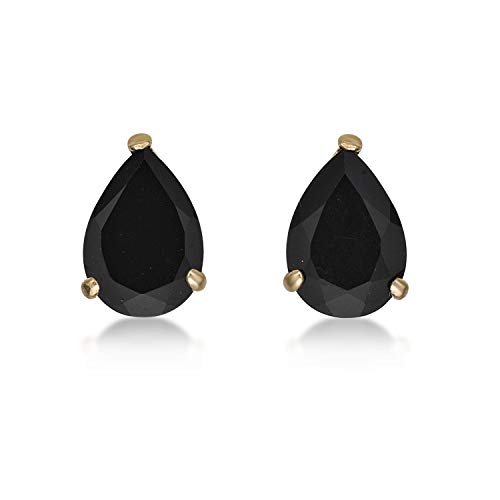7 x 5 mm pera natural color negro Onyx 14 K oro amarillo Stud Pendientes