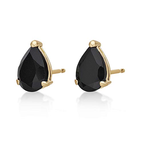 7 x 5 mm pera natural color negro Onyx 14 K oro amarillo Stud Pendientes