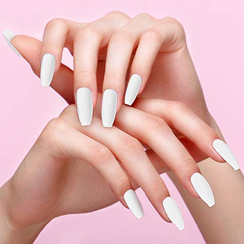 72 Piezas Uñas Postizas de Bailarina Uñas Artificiales en Ataúd Kit de Puntas de Uñas Largas Medias Mate, 3 Cajas de Uñas Falsas de Completa Cubierta con Palillo Lima para Arte de Uñas