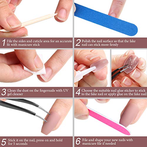 72 Piezas Uñas Postizas de Bailarina Uñas Artificiales en Ataúd Kit de Puntas de Uñas Largas Medias Mate, 3 Cajas de Uñas Falsas de Completa Cubierta con Palillo Lima para Arte de Uñas