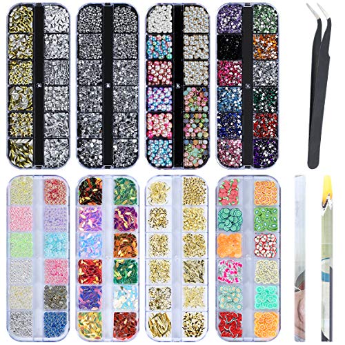 8 Cajas Piedras para Uñas Decoración - Decoración Adornos de Uñas, Colorido Kit de Diamantes de Uñas de Arte Piedras para Diamantes de Uñas 3D Pedrería Cristales de Uñas para Decoración Arte de Uñas