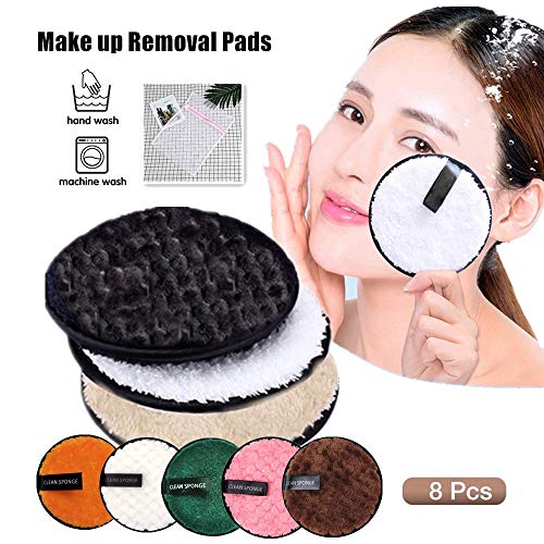 8 Piezas Almohadillas Desmaquillantes Lavable,Discos Desmaquillantes Reutilizable,Desmaquillante Facial Microfibra,Makeup Remover Pads,Impieza Facial Almohadillas de felpa,Maquillaje Toalla