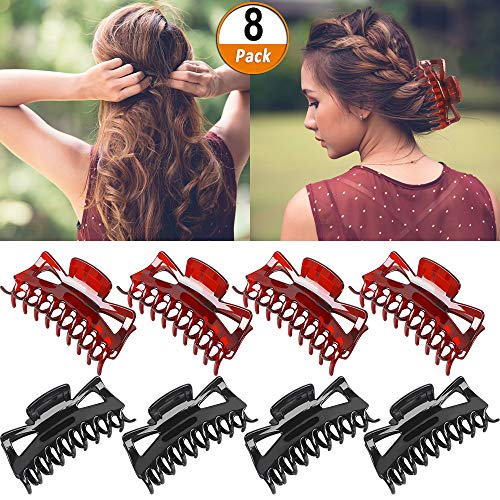 8 Piezas Clips de Garra Hebillas de Pelo Grandes de Plástico Pinzas para el Cabello de Baño Hebillas de Pelo para Mujeres de 11cm (Negro y Marrón)