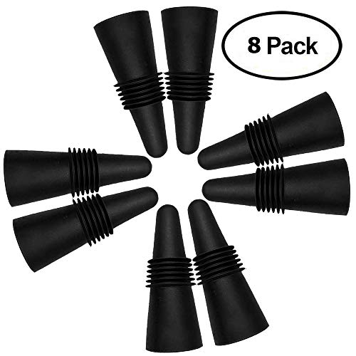 8 Piezas de Tapones de Vino, CNYMANY sellador de Botellas de Silicona Reutilizable con Agarre Superior para Mantener el Vino Fresco, Color Negro