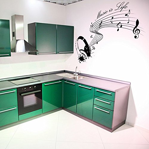 (80 x 54 cm) de la pared del vinilo adhesivo wallkraft es la vida de música con auriculares/texto inspiración para artistas, músicos y cantantes arte decoración wallkraft/casa twistfix Mural + regalo TecGadgets al azar gratis