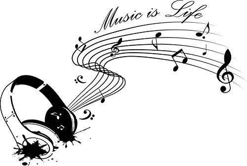 (80 x 54 cm) de la pared del vinilo adhesivo wallkraft es la vida de música con auriculares/texto inspiración para artistas, músicos y cantantes arte decoración wallkraft/casa twistfix Mural + regalo TecGadgets al azar gratis