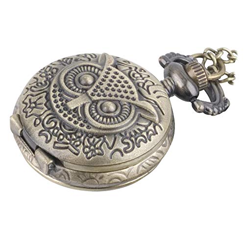 81stgeneration Collar Colgante Reloj de Bolsillo Analógico Cuarzo Estilo Vintage Búho Mujer Latón, 78 cm