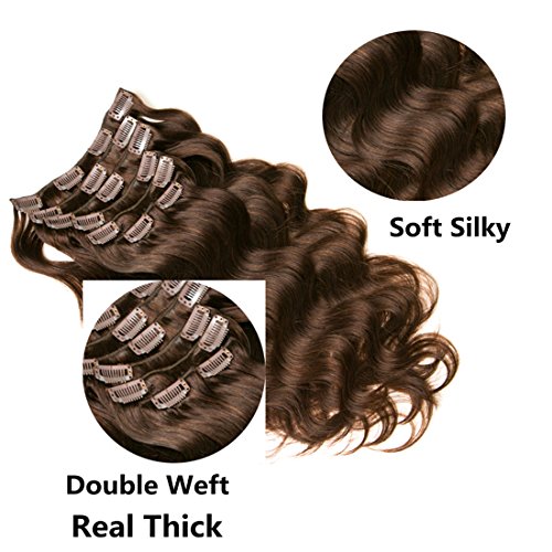 8A 7 unids extensiones onduladas clip en extensiones de cabello completo cabeza 16 clips piezas de cabello humano real 18 pulgadas 2# marrón oscuro