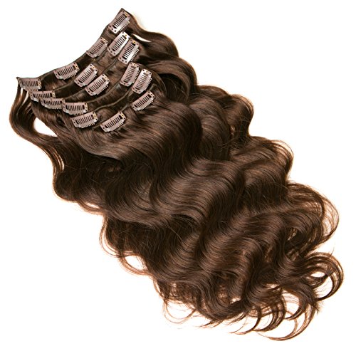 8A 7 unids extensiones onduladas clip en extensiones de cabello completo cabeza 16 clips piezas de cabello humano real 18 pulgadas 2# marrón oscuro