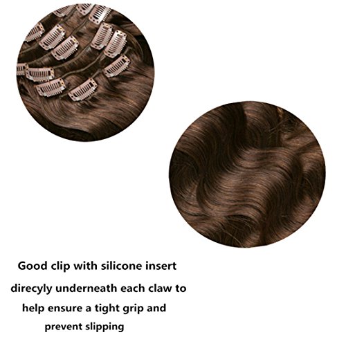 8A 7 unids extensiones onduladas clip en extensiones de cabello completo cabeza 16 clips piezas de cabello humano real 18 pulgadas 2# marrón oscuro