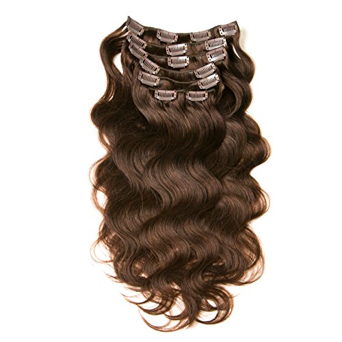 8A 7 unids extensiones onduladas clip en extensiones de cabello completo cabeza 16 clips piezas de cabello humano real 18 pulgadas 2# marrón oscuro