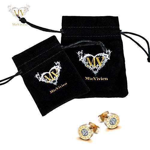 8MM Pendientes de acero inoxidable con circonita Pendientes Redondas Hombre Mujer