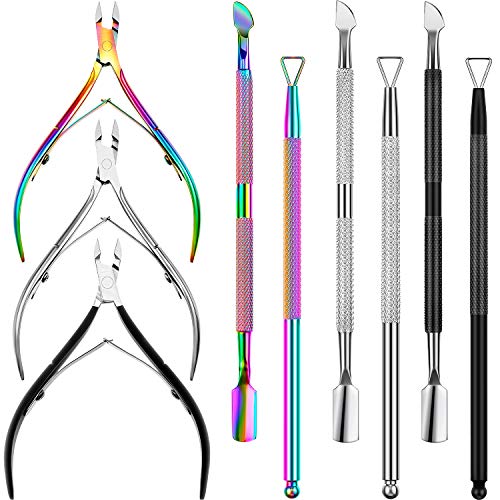 9 Piezas de Recortador de Cutícula con Empujador de Cutícula Alicates de Cutícula Raspador de Cutícula de Triángulo de Acero Inoxidable Cuchara Pelador Raspador Limpiador de Gel para Uñas Pies