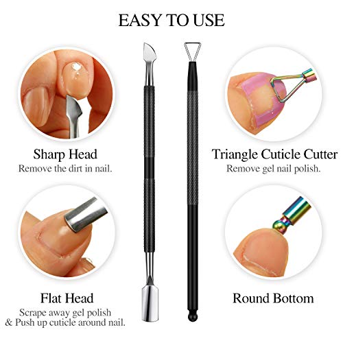 9 Piezas de Recortador de Cutícula con Empujador de Cutícula Alicates de Cutícula Raspador de Cutícula de Triángulo de Acero Inoxidable Cuchara Pelador Raspador Limpiador de Gel para Uñas Pies