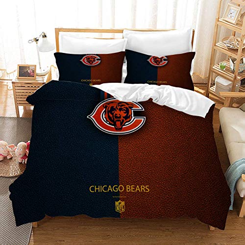 916 Duvet Cover Sets 3D NFL Printing Child Adult Bedding Set 100% Polyester Gift Duvet Cover 3 Pieces with 2 Pillowcases Chicago Bears-AU Queen83*83"(210 * 210cm)