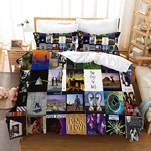 916 Duvet Cover Sets 3D Pink Floyd Printing Cartoon Bedding Set with Zipper Closure 100% Polyester Gift Duvet Cover 3 Pieces Set with 2 Pillowcases H-GB SuperKing102*87"(260 * 220cm)