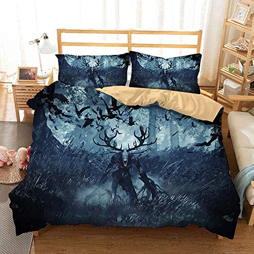 916 Duvet Cover Sets 3D The Witcher Printing Cartoon Bedding Set with Zipper Closure 100% Polyester Gift Duvet Cover 3 Pieces Set with 2 Pillowcases G-King104*89"(264x228cm)