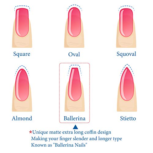 96 Piezas Uñas Mate Cónicas Extra Largas Uñas Postizas de Ataúd con 12 Tamaños de Uñas Falsas Esmeriladas Largas de Cubierta Completa Puntas de Uñas Falsas para Mujeres y Niñas (Naranja)