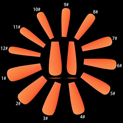 96 Piezas Uñas Mate Cónicas Extra Largas Uñas Postizas de Ataúd con 12 Tamaños de Uñas Falsas Esmeriladas Largas de Cubierta Completa Puntas de Uñas Falsas para Mujeres y Niñas (Naranja)