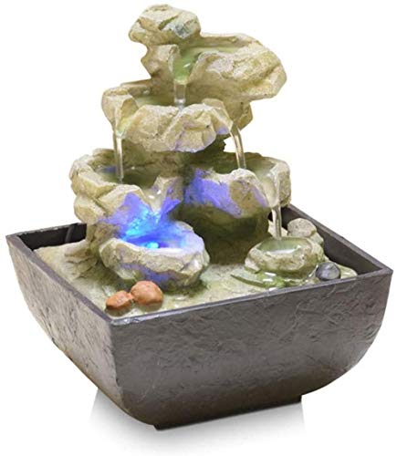 A-Generic Cuisine Maison Fontaines d intérieur Paysage Paysage Fontaines D intérieur Résine Rocher Cascade de Bureau Fontaine Avec Des Lumières LED Bureau