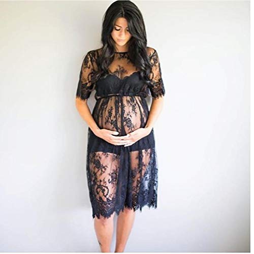 AAGOOD Maternidad Mama Transparente de Encaje Vestidos de Maternidad para fotografía Accesorios de Maquillaje (Negro) XL 1PCS