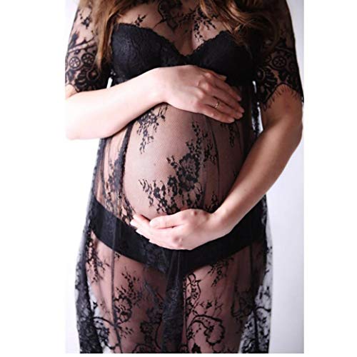 AAGOOD Maternidad Mama Transparente de Encaje Vestidos de Maternidad para fotografía Accesorios de Maquillaje (Negro) XL 1PCS