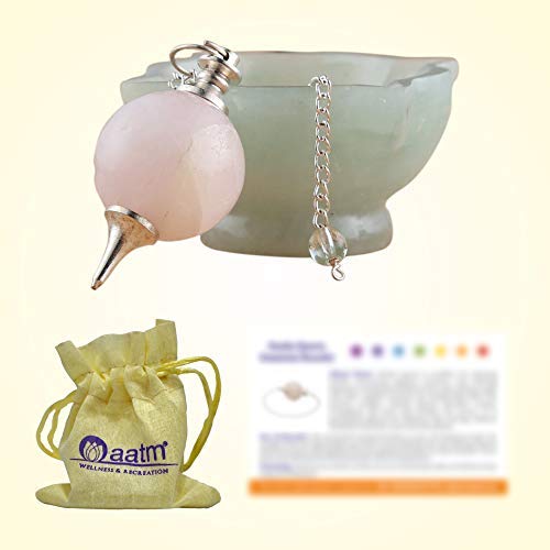 Aatm Natural Healing Rose Quartz Gemstone Round Pointed Reiki Chakra Ball Pendulum for Love and Gift