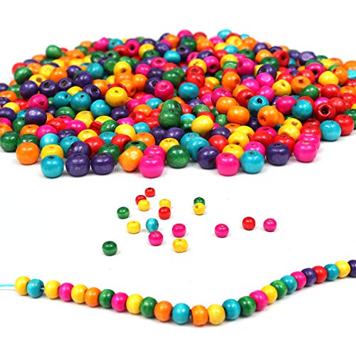 Abalorios de Madera 1000 Piezas de Colores - Cuentas de Madera 8mm Variadas con Cuerda Elástica para Hacer Joyas - Abalorios Redondos para Manualidades, Brazaletes, Collares, Llaveros Madera Natural