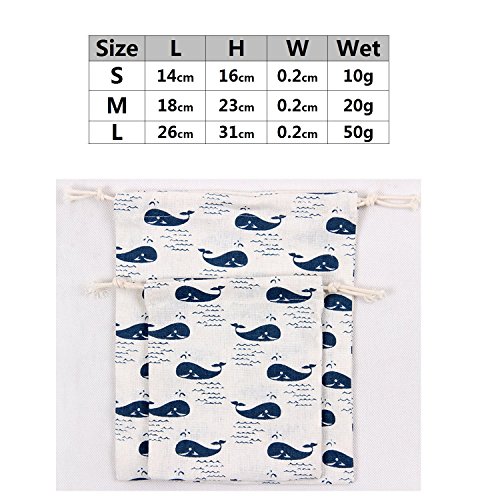Abaría - 3 Unidades Bolsa de algodón con Cuerdas – Pequeña Saco Bolsas - Bolsa Inserto Organizador para bebé Ropa Juguete pañales - Bolsa de Regalo - 25x 30 cm, 19 x 23 cm, 14 X 16