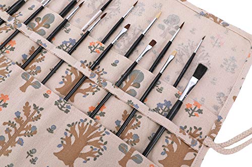 Abaría - Bolso estuche enrollable para pinceles para pintar al Óleo / Acrílica / Acuarela, portalápices de lona 20 agujeros, bolsa organizador para brochas de arte profesionales infantil adulto