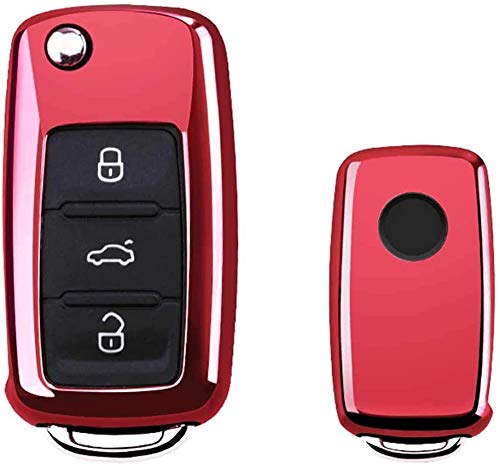 ABJING Funda para Llave de Coche Silicona para VW Volkswagen Polo Passat Golf Beetle Rabbit GTI Jetta 3 Botonesred