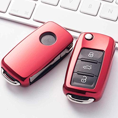 ABJING Funda para Llave de Coche Silicona para VW Volkswagen Polo Passat Golf Beetle Rabbit GTI Jetta 3 Botonesred