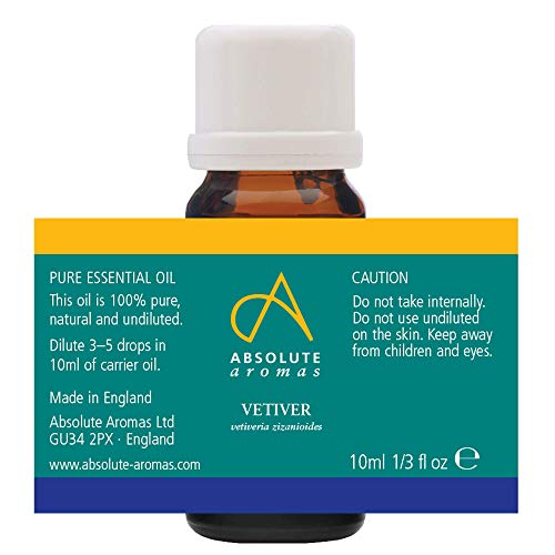 Absolute Aromas Aceite Esencial de Vetiver 10ml - 100% Puro, Natural, Sin diluir y Libre de Crueldad Animal - Para usar en un difusor y en mezclas de aromaterapia