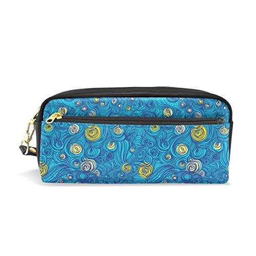 Abstract Sky Portátil PU de cuero Estuche de lápices Bolígrafo escolar Bolsas de papelería Estuche de maquillaje Bolsa de cosméticos Gran capacidad