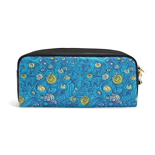 Abstract Sky Portátil PU de cuero Estuche de lápices Bolígrafo escolar Bolsas de papelería Estuche de maquillaje Bolsa de cosméticos Gran capacidad