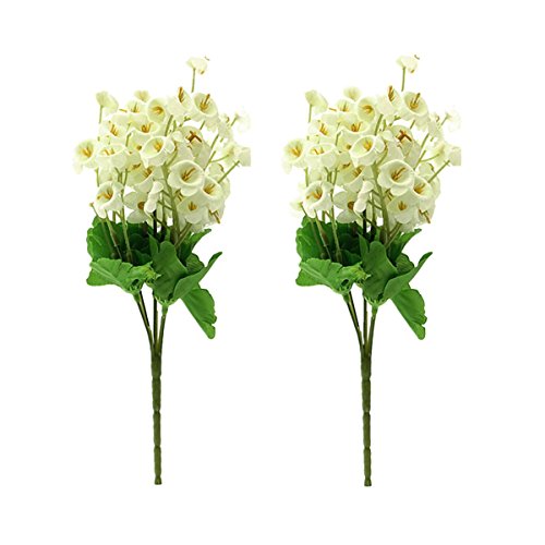 ACAMPTAR 2 Pcs de Ramo de Flor Artificial de Muguet Flores Plantas Falsas para Decoracion de Oficina De La Matrimonio para El Hogar-Blanco