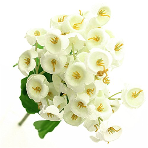 ACAMPTAR 2 Pcs de Ramo de Flor Artificial de Muguet Flores Plantas Falsas para Decoracion de Oficina De La Matrimonio para El Hogar-Blanco