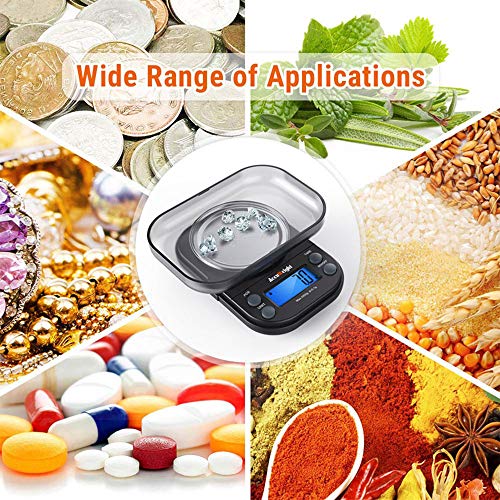 ACCUWEIGHT 255 Mini Báscula Digital de Precisión para Joyería Comida 1000g/0.1g Balanza Alimento Electrónica con Tara y Calibración para Peso de Cocina